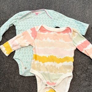 2 Long-Sleeve Tie-Dye Stripe One-Piece Bodysuit for Kids - Pastel Multi